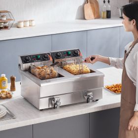 Commercial Electric Deep Fryer Countertop Deep Fryer With Dual Tanks 3000W