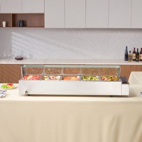 Commercial Electric Food Warmer Countertop Buffet 5*8Qt With Glass Shield