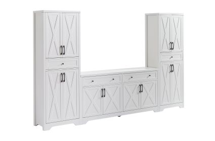 TV Cabinet Set Multifunctional TV Wall, One TV Cabinet And Two Sideboards For Living Room, White,  108.7L X 15W X 68H.