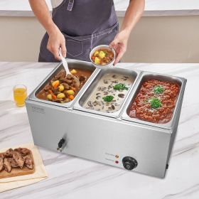 Commercial Electric Food Warmer 3-Pan Countertop Buffet 24QT Bain Marie