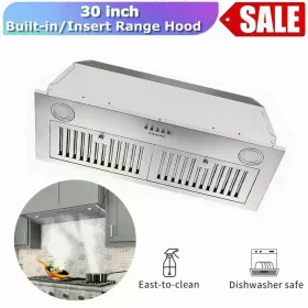 30" Built-In Insert Range Hood 600CFM Kitchen Vent LEDs Convertible Fan Sliver