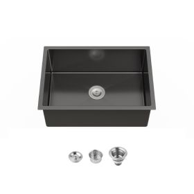 Stainless Steel Kitchen Sink, 27 X 19 Inch Single Bowl Undermount Sink, Handmade Black Kitchen Sink With US Standard Drain And Accessories (Option: 1)