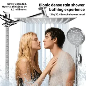 Commercial-Grade Shower Set - 12-inch Square Head With Water-Saving Technology & Handheld Option (Option: Exquisitesilver)