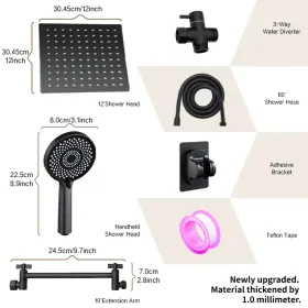 12-inch High-Flow Square Shower Head Set - Water-Saving Rain Shower With 3-Level Handheld Spray (Option: matteblack)