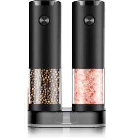 Electric Salt And Pepper Grinder Set Automatic Battery Pepper Mill Shakers Adjustable Coarseness Upgraded Larger Capacity With Led Home And Kitch (Option: Black)