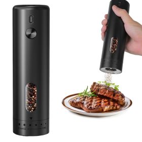 1Pc  Electric Pepper Grinder USB Rechargeable Pepper Mill Automatic Salt Grinder With 6 Adjustable Coarseness LED Light 110ML Container One Hand (Option: Black)