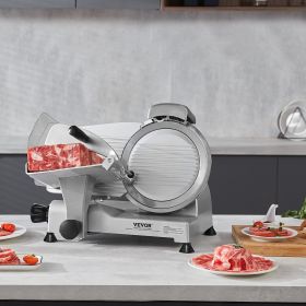 Meat Slicer, 340W Electric Deli Food Slicer With 10' SUS420 Stainless Steel Blade And Built-in Sharpening Stone, 0-0.6 Inch Adjustable Thickness (Option: Silver)
