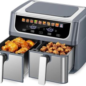 9.5 Quart Large Dual Basket Air Fryer With Double Basket, Independent Temp Control & Sync Mode, 10 Presets - Bake&Broil&Defrost&Dehydrate, Shake (Option: Gray)