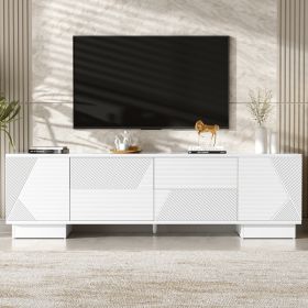VIBE HAUS 70.8 Modern TV Stand For TVs Up To 75 Inches, Entertainment Center With Storage Cabinets, 4 Drawers And A Metal Center Leg, Minimalist (Option: White)