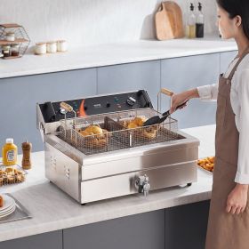 Commercial Electric Deep Fryer Countertop Deep Fryer 3000W 30.6Qt / 29L (Option: Silver)