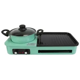 Electric Grill And Hot Pot Combo - 1600W Smokeless Korean BBQ Grill With Dual-Zone Cooking Non-Stick Surface & Adjustable Temp Control For 3-6 Pe (Option: Green)