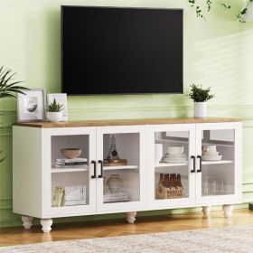 ON-TREND Farmhouse TV Stand With Tempered Glass Doors For TVs Up To 70, Versatile Sideboard With Adjustable Shelves, Elegant Buffet Cabinet With (Option: White Natural)