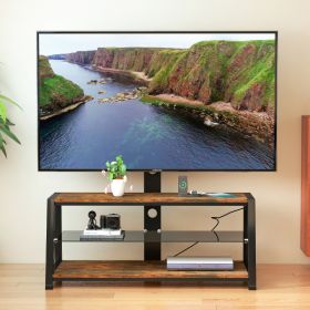 Wooden Storage TV Stand Black Tempered Glass Height Adjustable Universal Swivel Entertainment Center With Mount TV Stand, Rustic Browm (Option: Acacia Wood)