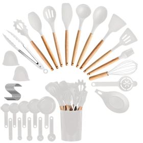 35Pcs Kitchen Cooking Utensils Set Spatula Set Baking Utensil Set Kitchen Accessories Necessities With Holder Egg Whisk Separator Tong Turner Spo (Option: White)