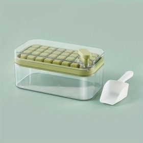 1pc Large Size 32/64 Slots Ice Mold Ice Tray Tray With Lid Ice Delivery Shovel; Creative 2-in-1 Ice Tray Mold And Storage Box One-click For Ice E (Color: Green, Quantity: 32 Cells)