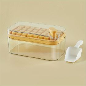 1pc Large Size 32/64 Slots Ice Mold Ice Tray Tray With Lid Ice Delivery Shovel; Creative 2-in-1 Ice Tray Mold And Storage Box One-click For Ice E (Color: Orange, Quantity: 32 Cells)