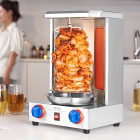 Shawarma Grill Machine, 13 Lbs Capacity, Chicken Shawarma Cooker Machine With 2 Burners, Gas Vertical Broiler Gyro Rotisserie Oven Doner Kebab Ma (Option: Silver)